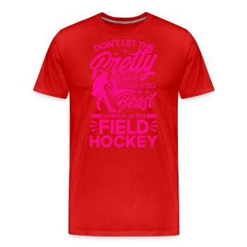 Feldhockey Spiel Hallen Feldhockey Mannschaftsspor - Männer Premium Bio T-Shirt - Rot - Vorne - Damien (186cm)