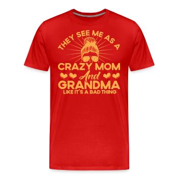 Mère et grand-mère folles Mère et grand-mère - T-shirt bio Premium Homme - rouge - Devant - Damien (186cm)