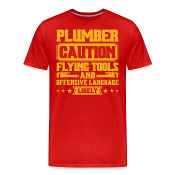 Vorsicht Fliegende Werkzeuge und Schimpfwörter Kle - Männer Premium Bio T-Shirt - Rot - Vorne - Damien (186cm)