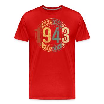Awesome Since 1943 Retro Vintage Birthday - Men's Premium Organic T-Shirt - red - Front - Damien (186cm)