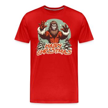 Drôle de gros pied poilu Noël - T-shirt bio Premium Homme - rouge - Devant - Damien (186cm)