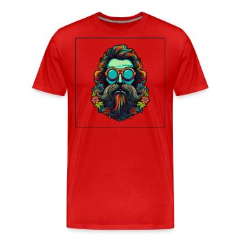Buntes 70er Jahre Flower Power Hippie Design - Männer Premium Bio T-Shirt - Rot - Vorne - Damien (186cm)