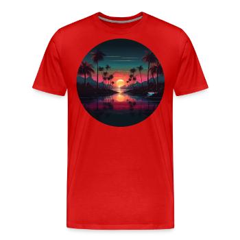 Vintage Sunset Graphic 70s Retrowave Illustration - Men's Premium Organic T-Shirt - red - Front - Damien (186cm)