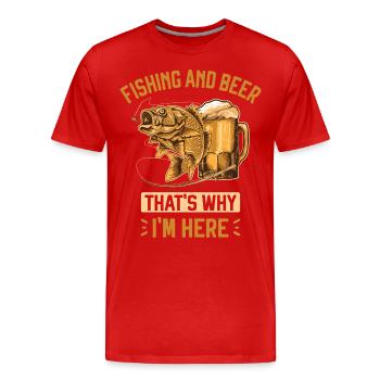 Fishing and Beer Funny Fisherman Dad Gift - Men's Premium Organic T-Shirt - red - Front - Damien (186cm)