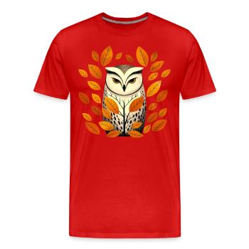 Eule und Herbstblätter - Männer Premium Bio T-Shirt - Rot - Vorne - Damien (186cm)