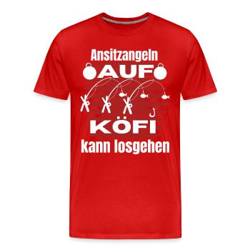 Ansitzangelnauf KöFi - Angler T-Shirt Angeln - Männer Premium Bio T-Shirt - Rot - Vorne - Damien (186cm)