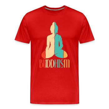 Statue bouddhiste rétro symbole prêtre bouddhisme - T-shirt bio Premium Homme - rouge - Devant - Damien (186cm)