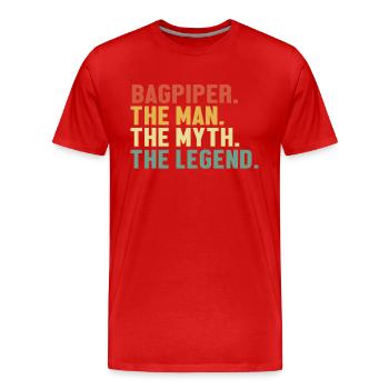 Bagpiper Man Myth Legend Great Highland Sarbacane - T-shirt bio Premium Homme - rouge - Devant - Damien (186cm)