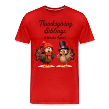 Thanksgiving Siblings - Men's Premium Organic T-Shirt - red - Front - Damien (186cm)