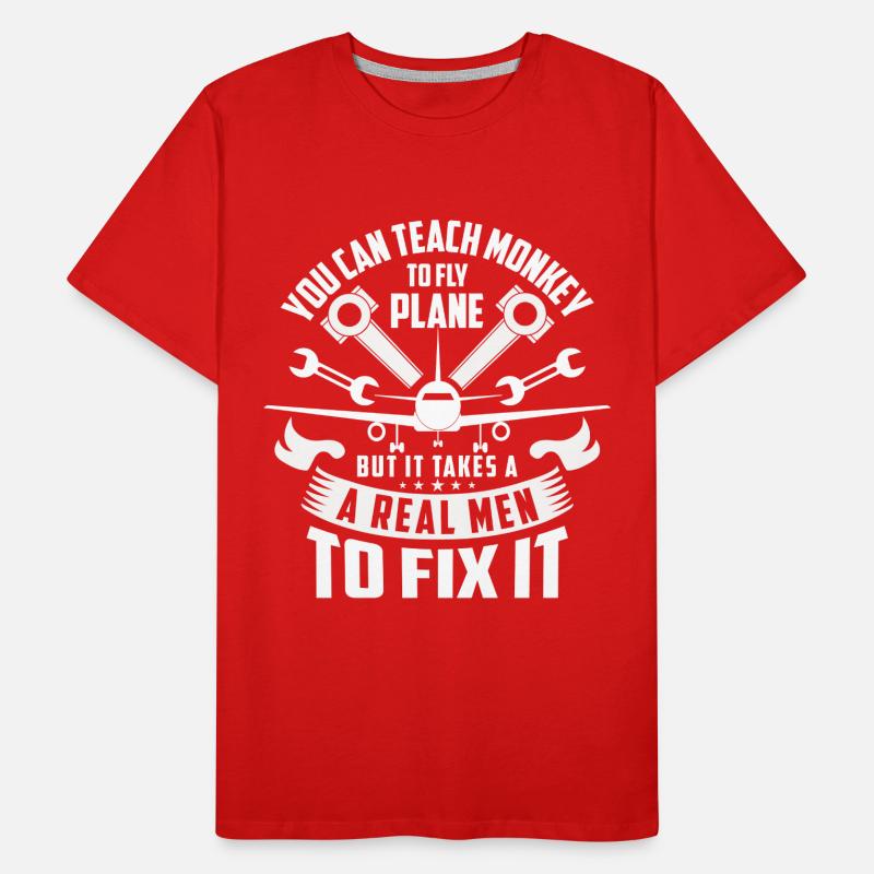 Teach monkey to fly plane real men fix it T-shirt bio Premium Homme