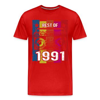 Meilleur de 1991 Stéréo Radio Cassette Player - T-shirt bio Premium Homme - rouge - Devant - Damien (186cm)