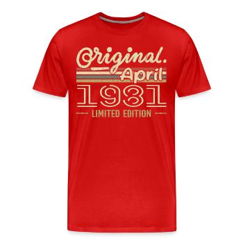 April 1981 Geschenk zum 44-jährigen Jubiläum April 1981 - Männer Premium Bio T-Shirt - Rot - Vorne - Damien (186cm)
