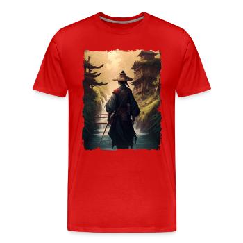 Cascade du temple japonais des samouraïs - T-shirt bio Premium Homme - rouge - Devant - Damien (186cm)
