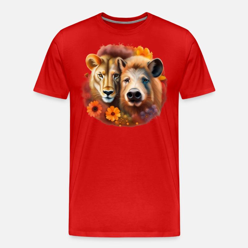 Schwein oder Löwe - Männer Premium Bio T-Shirt - Rot