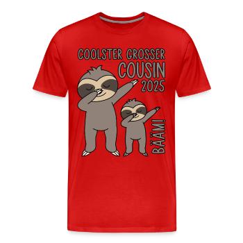 Dabbing Faultier Bääm! Coolster Großer Cousin 2025 - Männer Premium Bio T-Shirt - Rot - Vorne - Damien (186cm)