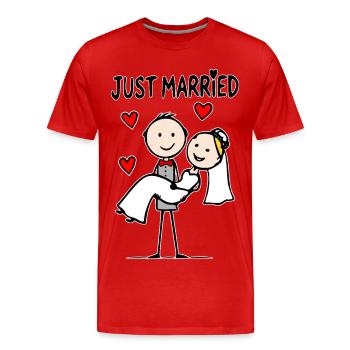 Hochzeitspaar Cartoon tragen just married - Männer Premium Bio T-Shirt - Rot - Vorne - Damien (186cm)