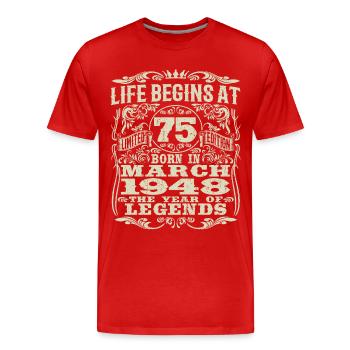 mars 1948 - 75 ans - 75ème anniversaire - T-shirt bio Premium Homme - rouge - Devant - Damien (186cm)