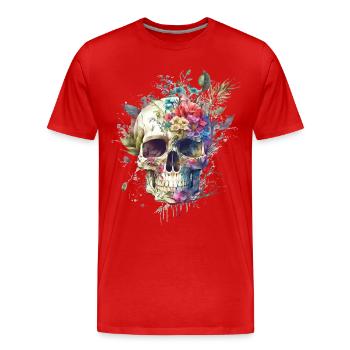 Totenkopf mit Blumen - Männer Premium Bio T-Shirt - Rot - Vorne - Damien (186cm)