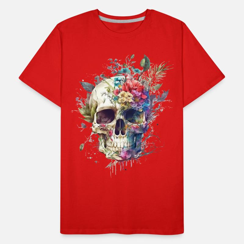 Crâne avec des fleurs T-shirt bio Premium Homme