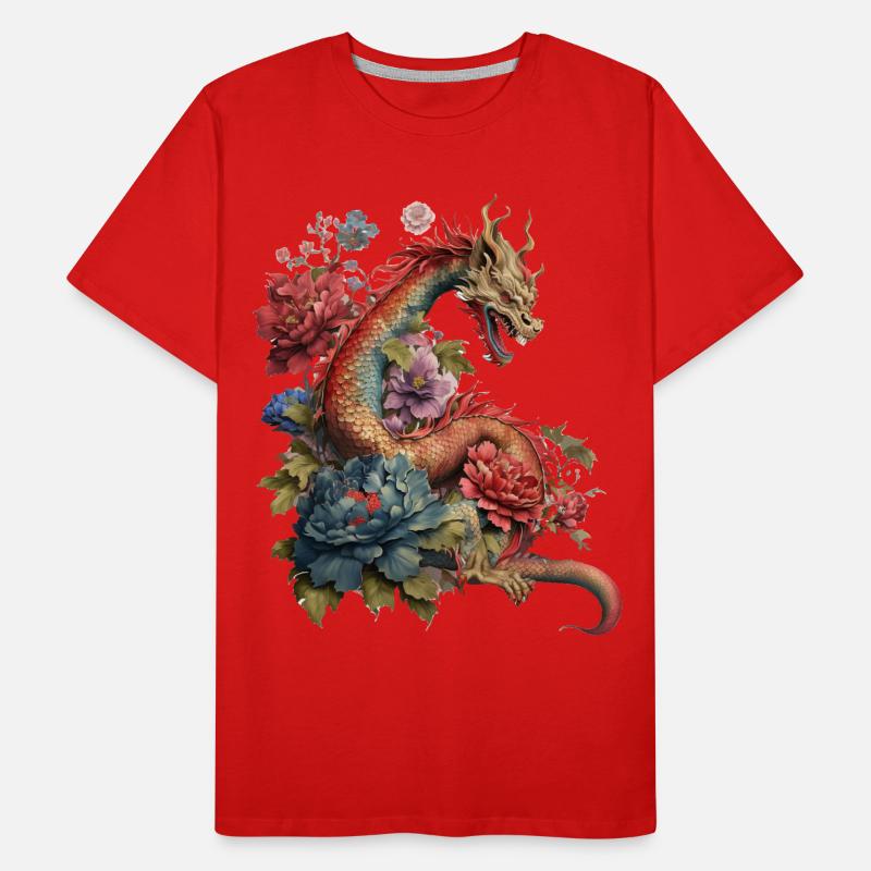Drache mit Blumen Männer Premium Bio T-Shirt
