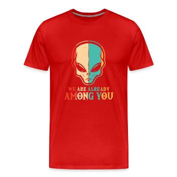 Nous sommes déjà parmi vous conspiration ufo - T-shirt bio Premium Homme - rouge - Devant - Damien (186cm)