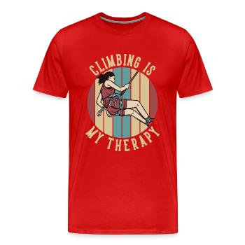 Climbing is my Therapy Sportklettern - Männer Premium Bio T-Shirt - Rot - Vorne - Damien (186cm)