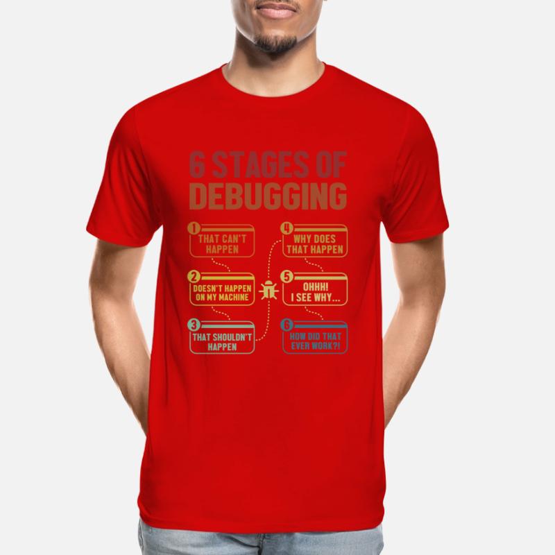 6 étapes du débogage Software Engineer Coder T-shirt bio Premium Homme