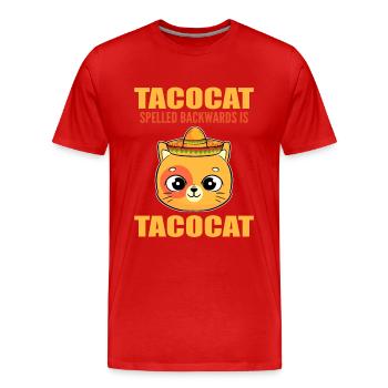 Tacocat Spelled Backwards Miezekatze Kätzchen - Männer Premium Bio T-Shirt - Rot - Vorne - Damien (186cm)