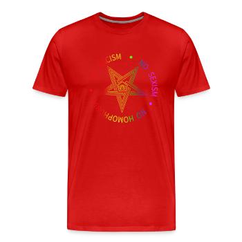 Baphomet Pentagram Symbol Satanas - No Racism - Männer Premium Bio T-Shirt - Rot - Vorne - Damien (186cm)