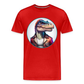 Dinosaur Leather Jacket - Men's Premium Organic T-Shirt - red - Front - Damien (186cm)