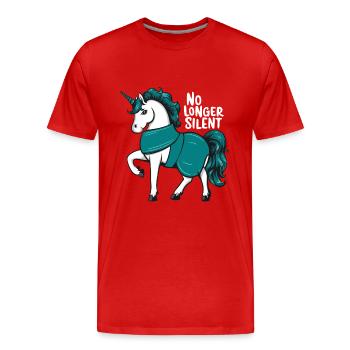 Plus de silence, licorne, agression sexuelle Awarenes - T-shirt bio Premium Homme - rouge - Devant - Damien (186cm)