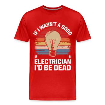 Électricien Électronicien Technicien Artisan Métier Disant - T-shirt bio Premium Homme - rouge - Devant - Damien (186cm)