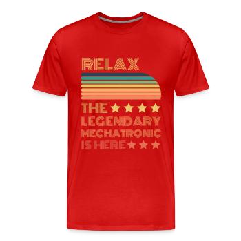 Relax der Legendäre Mechatroniker ist hier Retro - Männer Premium Bio T-Shirt - Rot - Vorne - Damien (186cm)