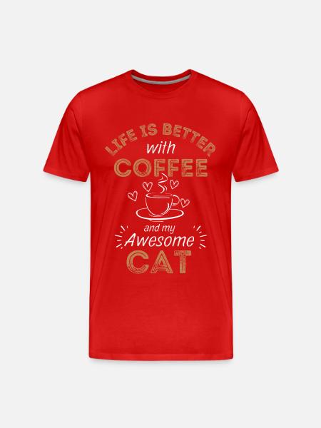 Katze & Kaffee Katze Cafe - Männer Premium Bio T-Shirt - Rot