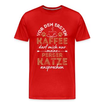 Perser Katze Kaffee Cafe - Männer Premium Bio T-Shirt - Rot - Vorne - Damien (186cm)