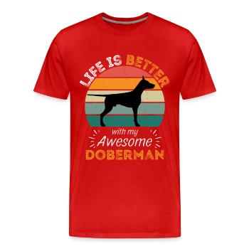 Doberman Vintage Rétro - T-shirt bio Premium Homme - rouge - Devant - Damien (186cm)