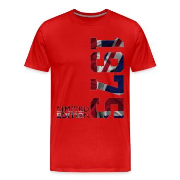 ÉDITION LIMITÉE ANGLETERRE 51E ANNIVERSAIRE 1975 AU ROYAUME-UNI - T-shirt bio Premium Homme - rouge - Devant - Damien (186cm)