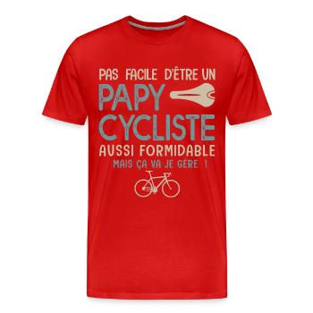 papy cycliste formidable vélo velo vélos - T-shirt bio Premium Homme - rouge - Devant - Damien (186cm)