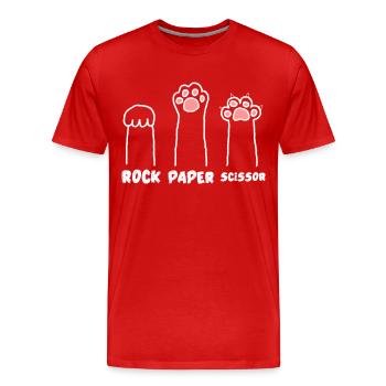 Ciseaux mignons Papier de pierre Pattes de chat drôle - T-shirt bio Premium Homme - rouge - Devant - Damien (186cm)