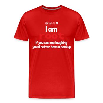 root backup - laughing - Männer Premium Bio T-Shirt - Rot - Vorne - Damien (186cm)