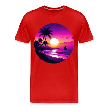 Tropical Retro Sunset Sailing Vacation - Men's Premium Organic T-Shirt - red - Front - Damien (186cm)
