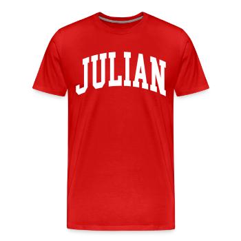 Julian - Männer Premium Bio T-Shirt - Rot - Vorne - Damien (186cm)
