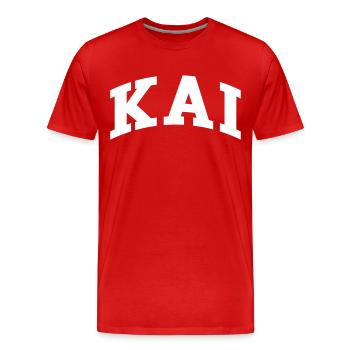 Kai - Männer Premium Bio T-Shirt - Rot - Vorne - Damien (186cm)