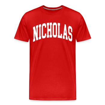 Nicholas - Men's Premium Organic T-Shirt - red - Front - Damien (186cm)