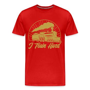 Trains miniatures Cadeau de conducteur de train - T-shirt bio Premium Homme - rouge - Devant - Damien (186cm)