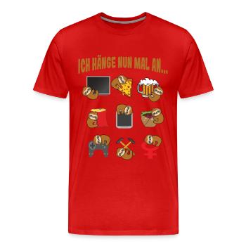 Was Männer mögen Frauen Hobbys Vorlieben - Männer Premium Bio T-Shirt - Rot - Vorne - Damien (186cm)