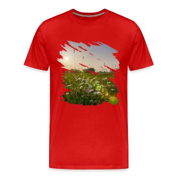 Prairie fleurie pittoresque dans les rayons du soleil - T-shirt bio Premium Homme - rouge - Devant - Damien (186cm)