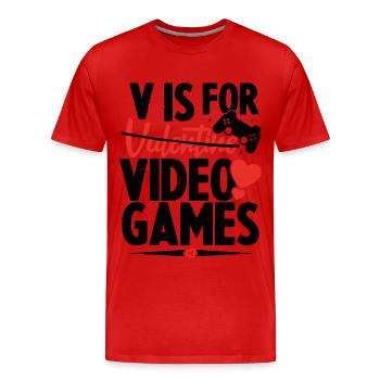 V ist für Videospiele Lustiger Valentinstag - Männer Premium Bio T-Shirt - Rot - Vorne - Damien (186cm)
