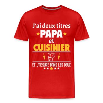 Deux titres papa et cuisinier,fête des pères, noël - T-shirt bio Premium Homme - rouge - Devant - Damien (186cm)