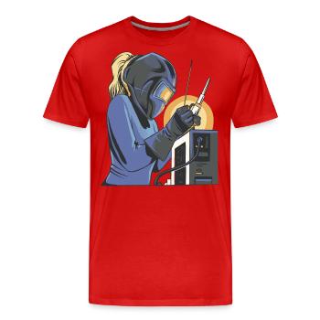 Welder outfit for welders - Men's Premium Organic T-Shirt - red - Front - Damien (186cm)